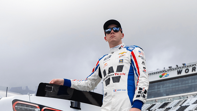 Feb 15, 2025; Daytona Beach, Florida, USA; NASCAR Xfinity Series driver Connor Zilisch during qualifying for the United Rentals 300 at Daytona International Speedway. Mandatory Credit: Mark J. Rebilas-Imagn Images