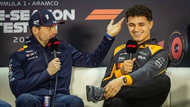 Max Verstappen NED, Oracle Red Bull Racing 1 left Lando Norris UK, McLaren Formula 1 Team 4 BHR, Formula 1 World Championship, Formula 1 Testing, Bahrain international Circuit