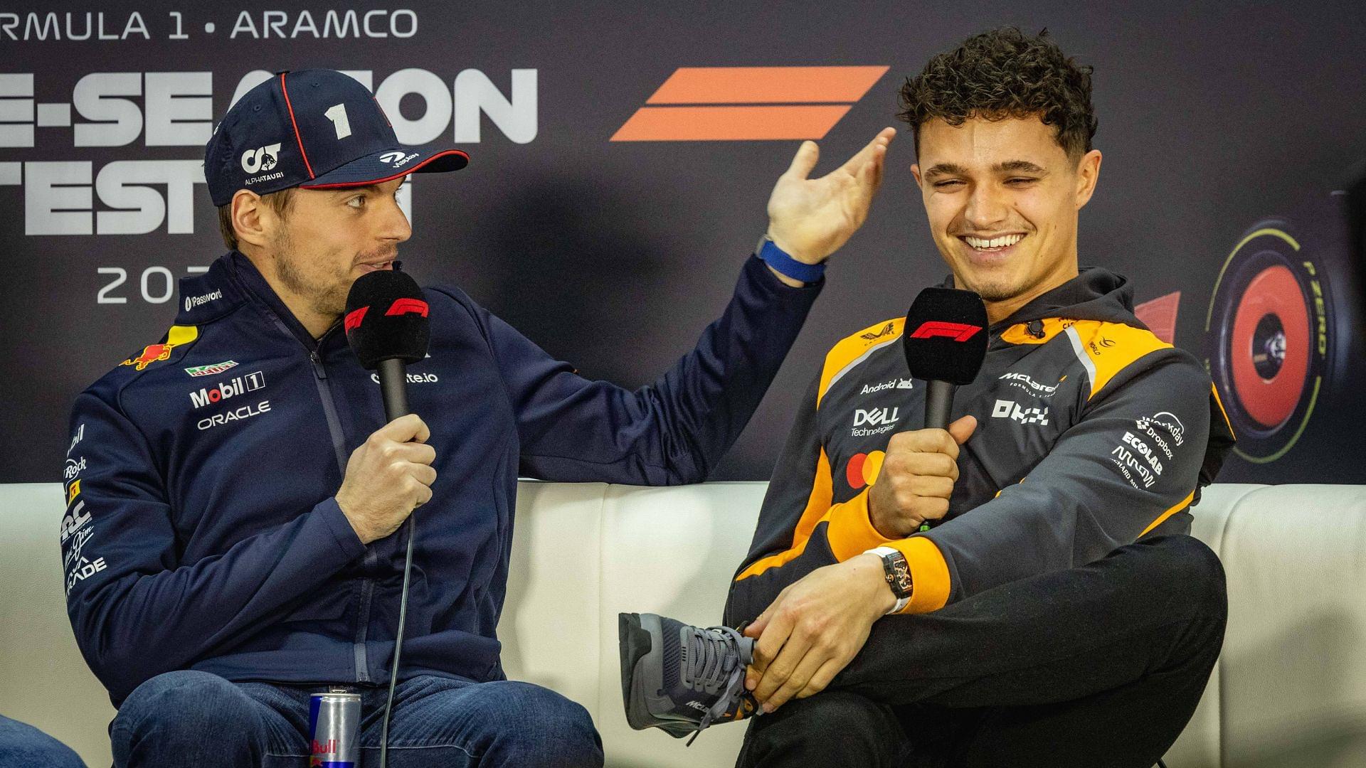 Max Verstappen NED, Oracle Red Bull Racing 1 left Lando Norris UK, McLaren Formula 1 Team 4 BHR, Formula 1 World Championship, Formula 1 Testing, Bahrain international Circuit