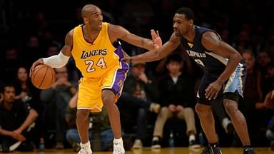 Los Angeles Lakers guard Kobe Bryant (24) yells as he handles the ball defended by Memphis Grizzlies guard Tony Allen (9) during the third quarter at Staples Center. The Memphis Grizzlies won 109-106.