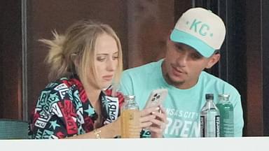 Kansas City Chiefs quarterback Patrick Mahomes and wife Brittany watch play during the first half against the Washington Spirit at CPKC Stadium