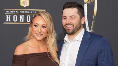 Baker Mayfield and Emily Wilkinson on the red carpet before the NFL Honors show at Resorts World Theatre.