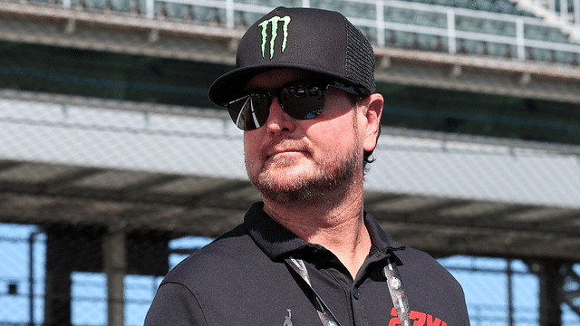 Former driver Kurt Busch during practice for the Verizon 200 at the Brickyard at Indianapolis Motor Speedway Road Course.