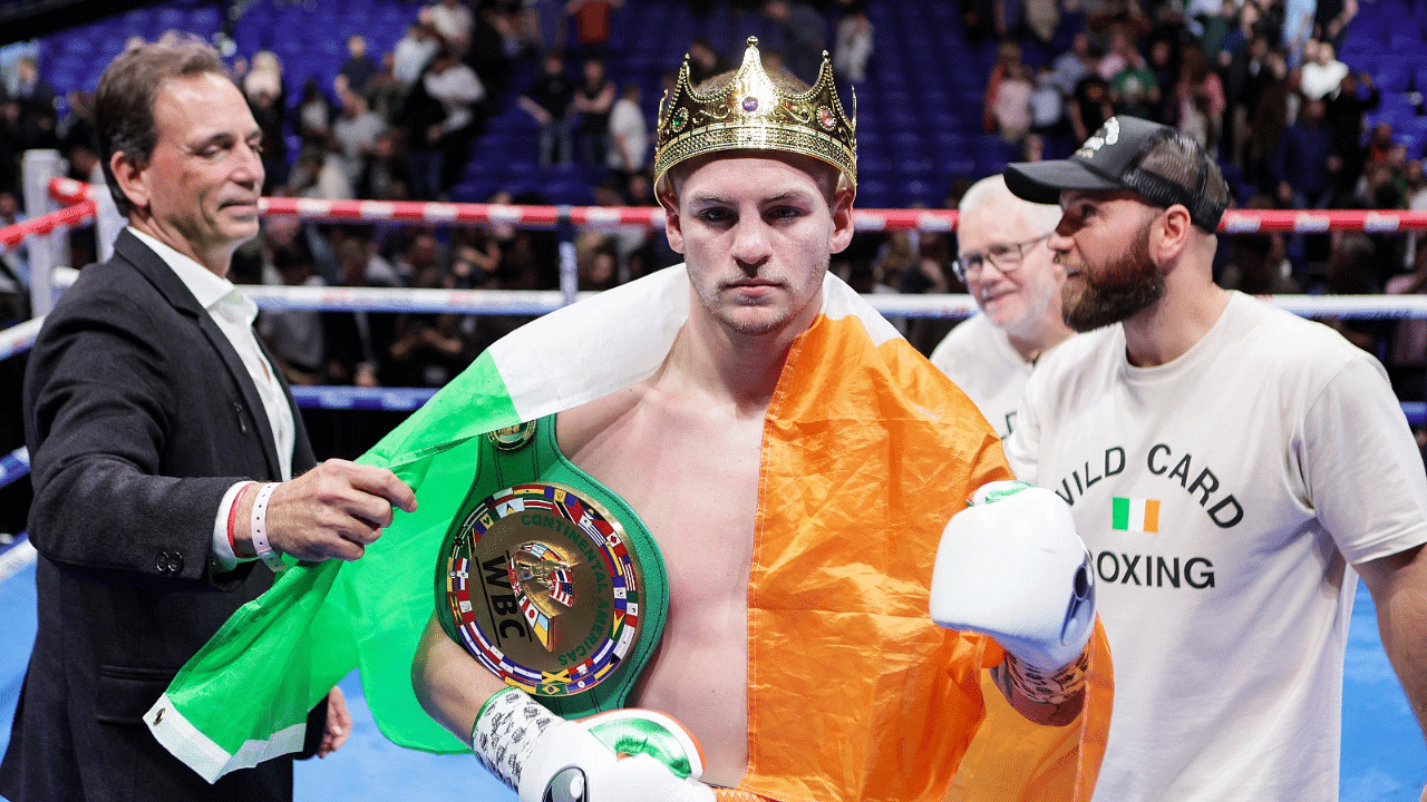 UFC Fight Pass presents Boxing from the 3Arena, Dublin, 20-9-2024, Callum Walsh vs Przemyslaw Runowski - WBC Continental Americas Super Welterweight Title - Callum Walsh celebrates winning.