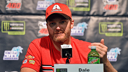 Nov 17, 2017; Homestead, FL, USA; NASCAR Cup Series driver Dale Earnhardt Jr. (88) speaks during a press conference before practice for the Ford EcoBoost 400 at Homstead-Miami Speedway. Mandatory Credit: Jasen Vinlove-Imagn Images