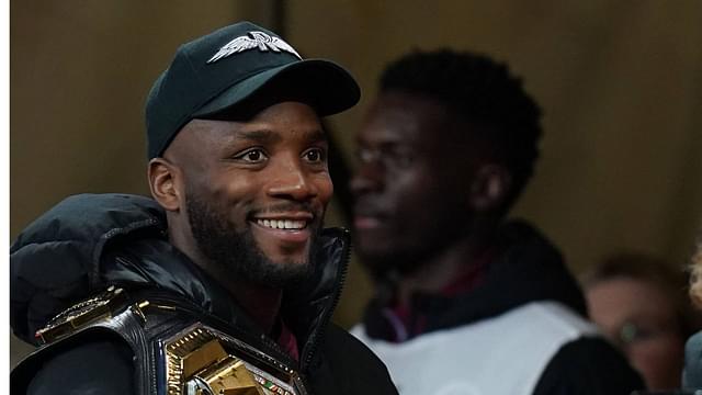 Villa Park UFC Welterweight Champion Leon Edwards on the pitch at half time during the Premier League match at Villa Park, Birmingham. Picture date: Saturday December 30, 2023.