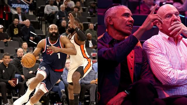 James Harden (L), Barack Obama and Steve Ballmer (R)