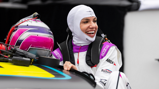 Feb 14, 2025; Daytona Beach, Florida, USA; ARCA Series driver Katherine Legge during practice for the Ride the 'Dente 200 at Daytona International Speedway. Mandatory Credit: Mark J. Rebilas-Imagn Images