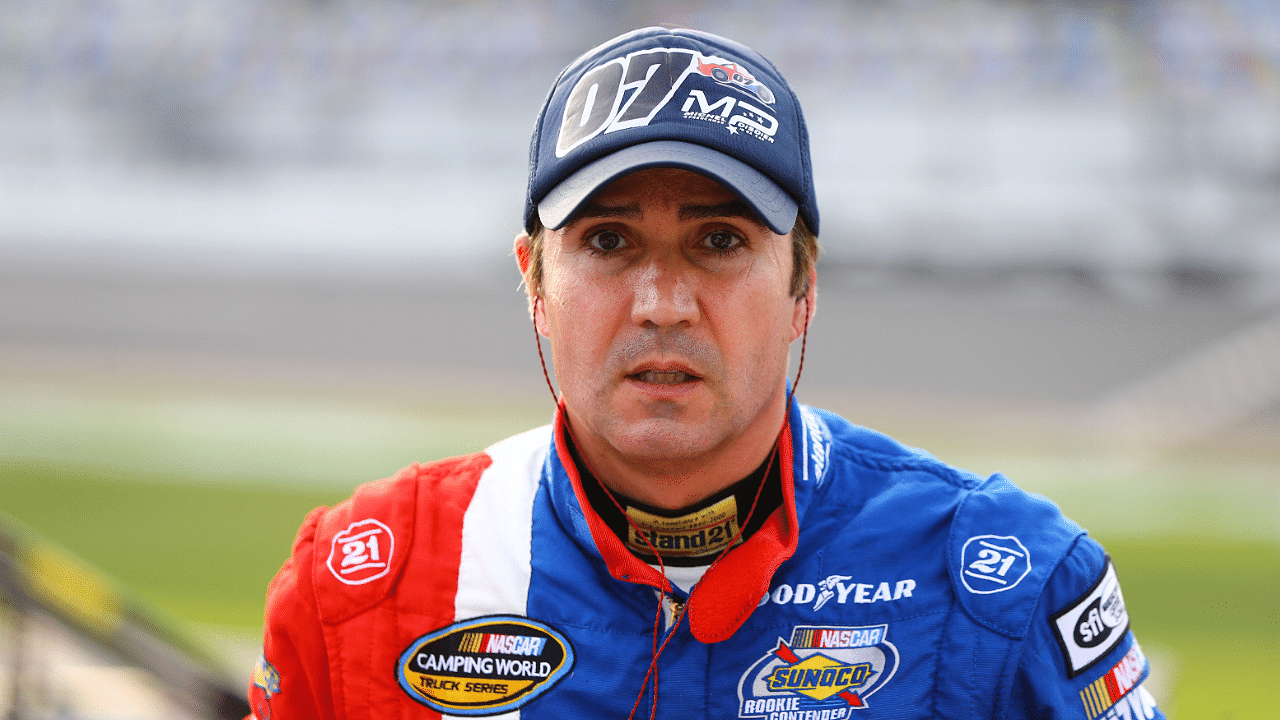 Feb 19, 2016; Daytona Beach, FL, USA; NASCAR Camping World Truck Series driver Michel Disdier during qualifying prior to the NextEra Energy Resources 250 at Daytona International Speedway. Mandatory Credit: Mark J. Rebilas-Imagn Images