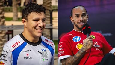 Isack Hadjar (L) and Lewis Hamilton (R)