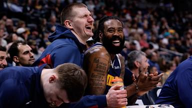 Denver Nuggets center Nikola Jokic (15) and center DeAndre Jordan (6) in the fourth quarter against the Memphis Grizzlies at Ball Arena