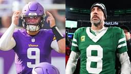 J.J. McCarthy (left), Aaron Rodgers (right)