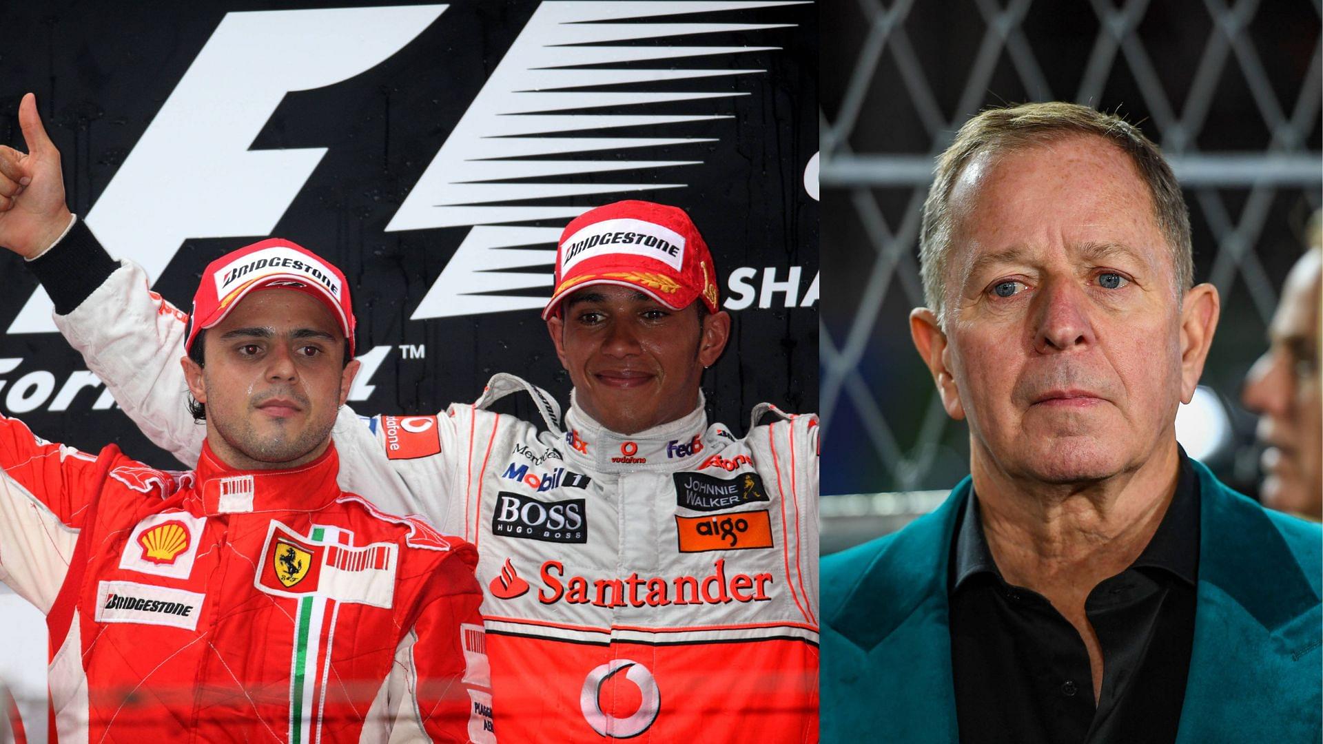 Felipe Massa, Lewis Hamilton (L) and Martin Brundle (R)