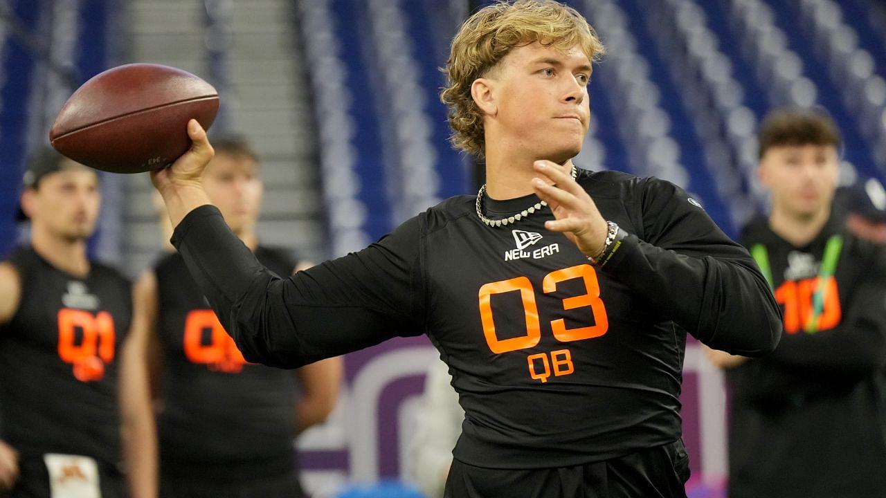 Mississippi quarterback Jaxson Dart (QB03) during the 2025 NFL Combine at Lucas Oil Stadium.