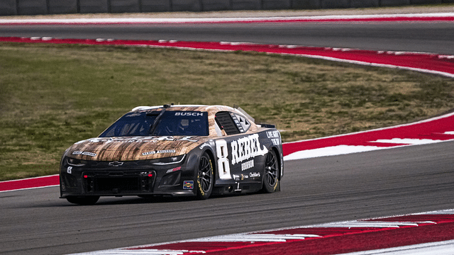 Rebel Bourbon Chevrolet driver Kyle Busch (8) rounds turn 17 during the NASCAR Cup Series EchoPark Automotive Grand Prix at Circuit of the Americas on Sunday, March 2, 2025 in Austin.