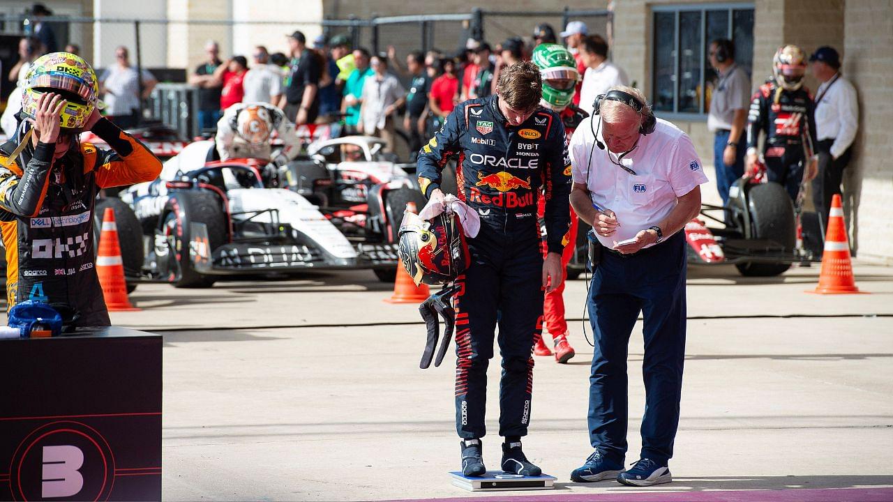 October 22, 2023: Max Verstappen (1) with Oracle Red Bull Racing weight in after his win at the Formula 1 Lenovo United States Grand Prix, Circuit of the Americas. Austin, Texas.