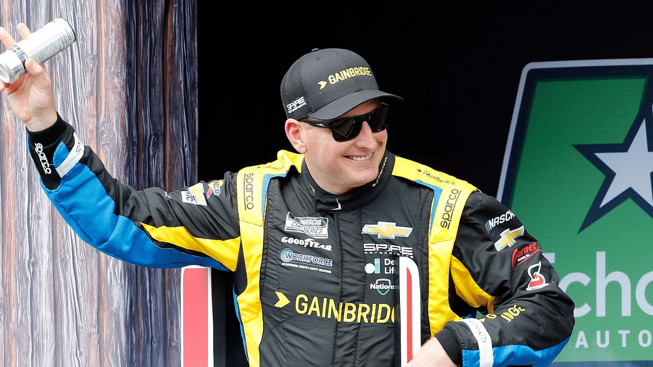 NASCAR Cup Series driver Michael McDowell (71) walks out onto the stage for driver introductions before the EchoPark Automotive Grand Prix at Circuit of the Americas.