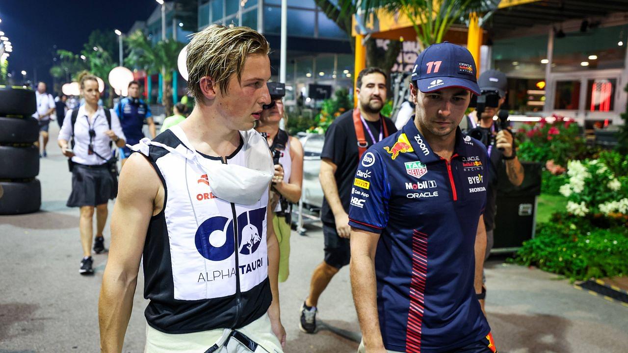 40 Liam Lawson (NZL, Scuderia AlphaTauri), 11 Sergio Perez (MEX, Oracle Red Bull Racing), F1 Grand Prix of Singapore at Marina Bay Street Circuit on September 17, 2023