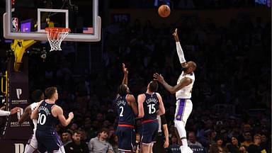 Los Angeles Lakers forward LeBron James (23) shoots against LA Clippers forward Drew Eubanks (15) and forward Kawhi Leonard (2) during the fourth quarter at Crypto.com Arena