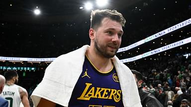 Los Angeles Lakers guard Luka Doncic (77) walks off of the court after a game against the Boston Celtics at the TD Garden.