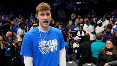 Duke Blue Devils forward Cooper Flagg (2) after the 2025 ACC Conference Championship game at Spectrum Center.