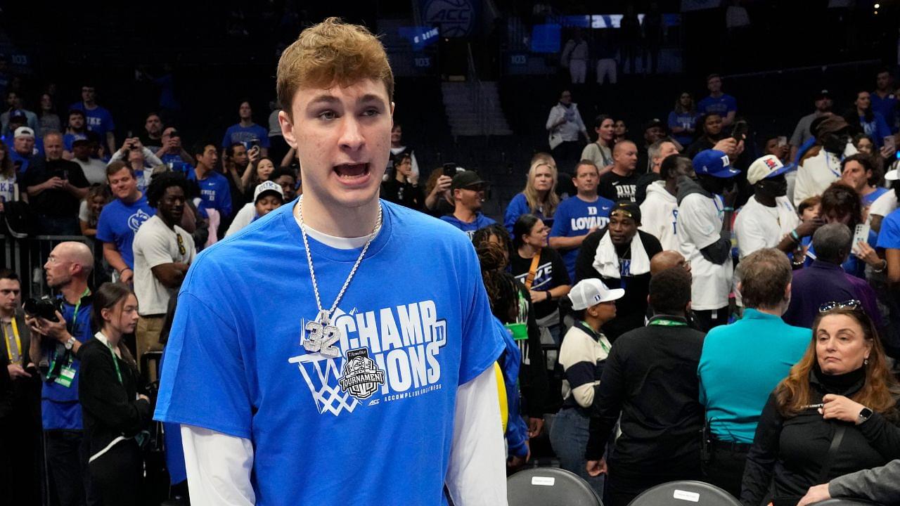 Duke Blue Devils forward Cooper Flagg (2) after the 2025 ACC Conference Championship game at Spectrum Center.