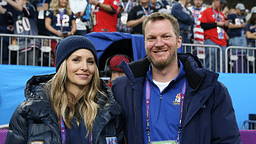 Feb 4, 2018; Minneapolis, MN, USA; NASCAR retired driver Dale Earnhardt, Jr. and wife Amy Reimann in attendance before Super Bowl LII between the Philadelphia Eagles and the New England Patriots at U.S. Bank Stadium. Mandatory Credit: Mark J. Rebilas-Imagn Images