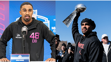 There's a new football lookalike duo in town. Jonas Sanker (L) shook up the football world with his striking resemblance to Super Bowl champion Jalen Hurts (R). Image credits: USA TODAY Sports