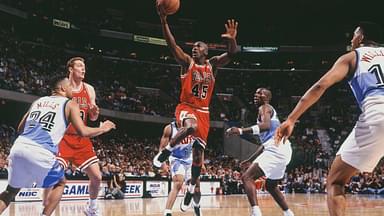 Chicago Bulls guard (45) Michael Jordan wears jersey#45 shortly after his return from a brief retirement following playing baseball against the Cleveland Cavaliers at Gund Arena