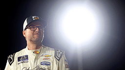 Jul 20, 2024; Hampton, VA, USA; Dale Earnhardt Jr. (3) waits for the start of the 16th Annual Hampton Heat at Langley Speedway. Mandatory Credit: Peter Casey-Imagn Images