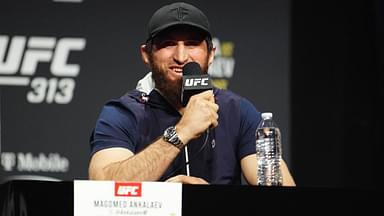 Magomed Ankolev speaks with the press and the spectators for UFC313 - Pereira vs Ankalaev at Mandalay Bay on March 6, 2025 in Las Vegas, Nevada