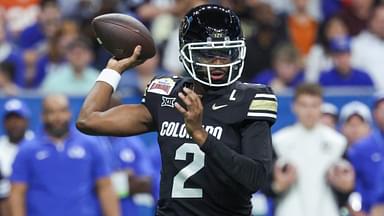 Dec 28, 2024; San Antonio, TX, USA; Colorado Buffaloes quarterback Shedeur Sanders (2) attempts a pass during the first quarter against the Brigham Young Cougars at Alamodome.