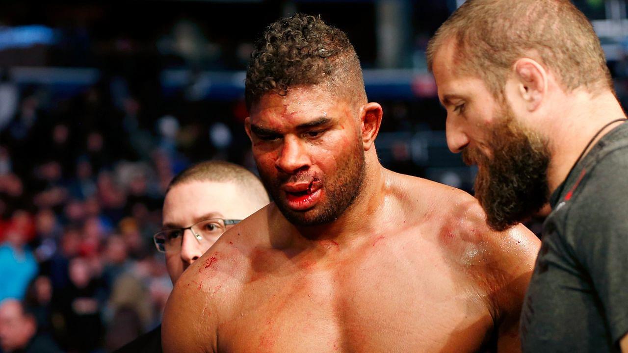 Alistair Overeem (red gloves) after his loss to Jairzinho Rozenstruik (not pictured) during UFC Fight Night at Capital One Arena.