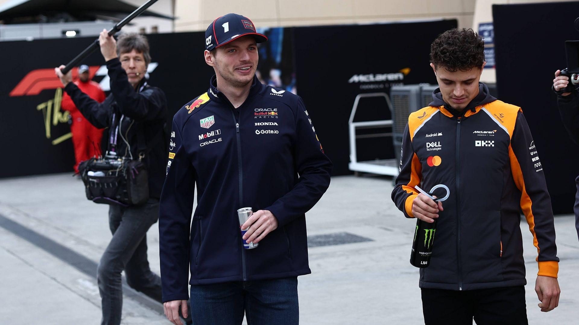 F1 Bahrain Testing Day 2 Max Verstappen of Red Bull Racing and Lando Norris of McLaren during the Formula 1 pre-season testing at Sakhir Circuit in Sakhir