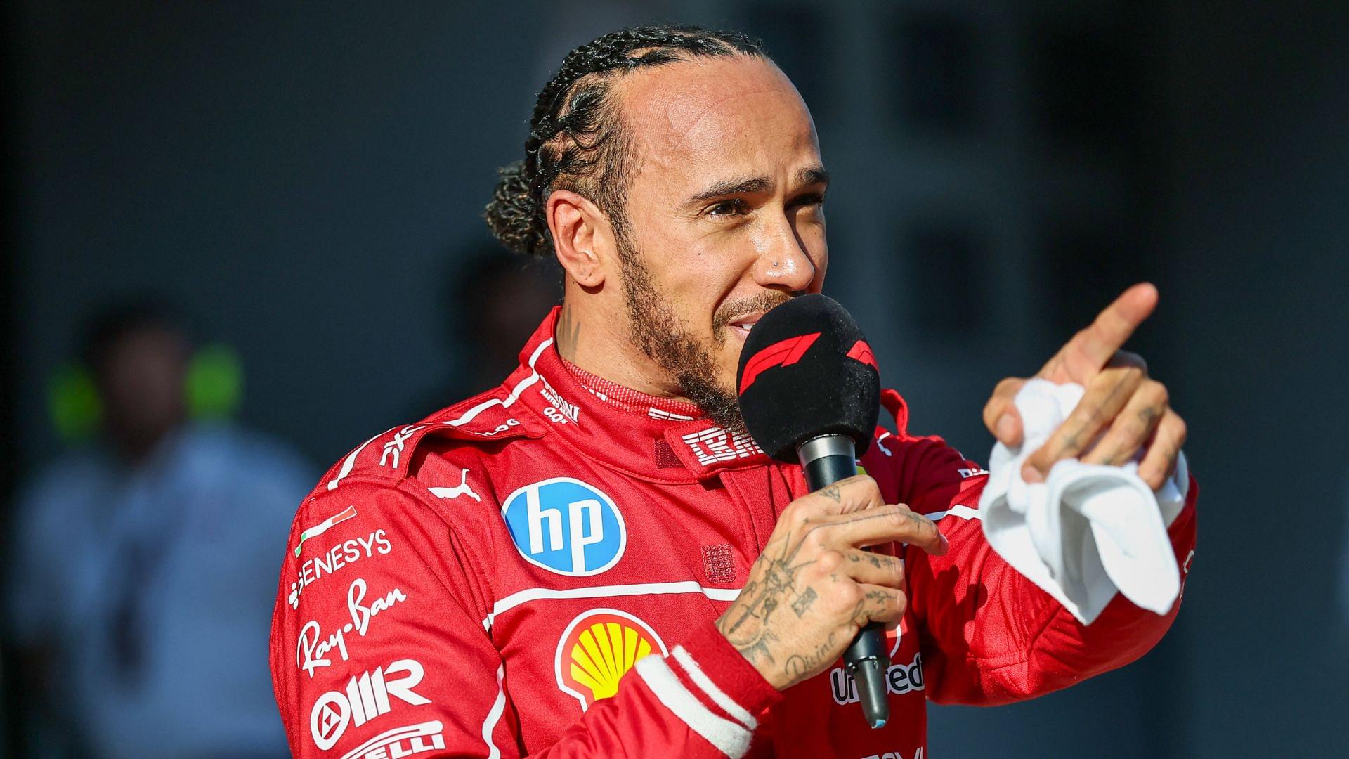 Lewis Hamilton of Great Britain and Scuderia Ferrari celebrates his sprint pole during Sprint Qualifying ahead of the F1 Grand Prix of China at Shanghai International Circuit