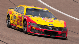 Mar 23, 2025; Homestead, Florida, USA; NASCAR Cup Series driver Joey Logano (22) races during the Straight Talk Wireless 400 at Homestead-Miami Speedway. Mandatory Credit: Sam Navarro-Imagn Images
