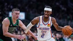 Oklahoma City Thunder guard Shai Gilgeous-Alexander (2) drives the ball against Boston Celtics guard Payton Pritchard (11) in the third quarter at TD Garden.