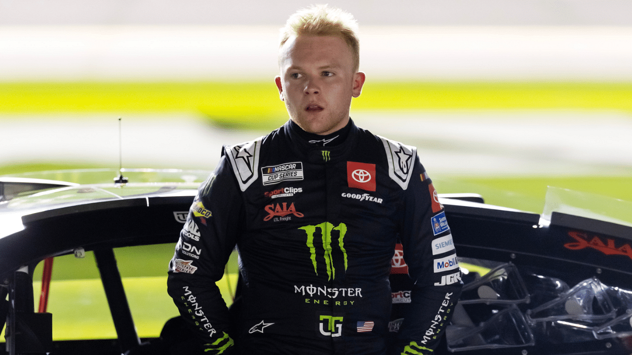 Feb 12, 2025; Daytona Beach, Florida, USA; NASCAR Cup Series driver Ty Gibbs (54) during qualifying for the Daytona 500 at Daytona International Speedway. Mandatory Credit: Mark J. Rebilas-Imagn Images