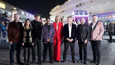 November 23, 2024: Sky Sports F1 Reporters Ted Kravitz, Danica Patrick, Jenson Button, Karun Chandhok, Rachel Brookes, Simon Lazenby, Martin Brundle, and Paul Di Resta during the Formula 1 Heineken Silver Las Vegas Grand Prix in Las Vegas NV