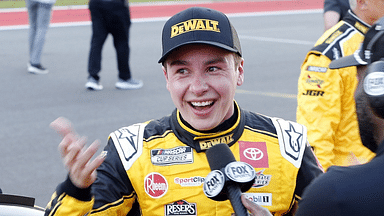 NASCAR Cup Series driver Christopher Bell (20) celebrates his victory of the EchoPark Automotive Grand Prix at Circuit of the Americas.