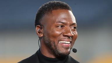 Oct 28, 2024; Pittsburgh, Pennsylvania, USA; ESPN Network Monday Night Football host Ryan Clark performs the pre-game broadcast before the Pittsburgh Steelers host the New York Giants at Acrisure Stadium.