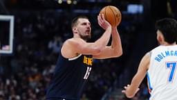 Denver Nuggets center Nikola Jokic (15) prepares to shoot the ball in the second half against the Oklahoma City Thunder at Ball Arena