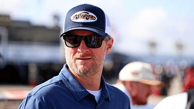 NASCAR team owner Dale Earnhardt Jr. looks on during practice for the Daytona 500 at Daytona International Speedway.