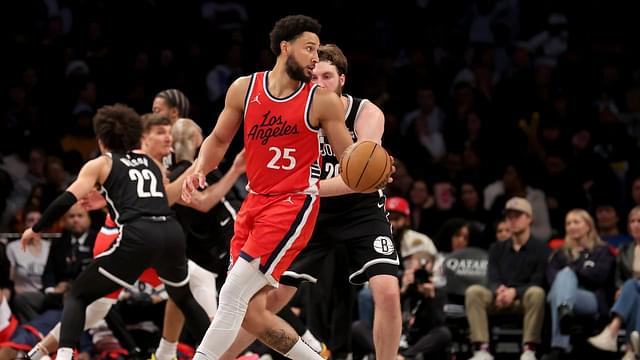 Los Angeles Clippers guard Ben Simmons (25) controls the ball against Brooklyn Nets forward Drew Timme (26) during the fourth quarter at Barclays Center.