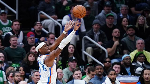 Oklahoma City Thunder guard Shai Gilgeous-Alexander (2) shoots the ball against the Boston Celtics in the fourth quarter at TD Garden