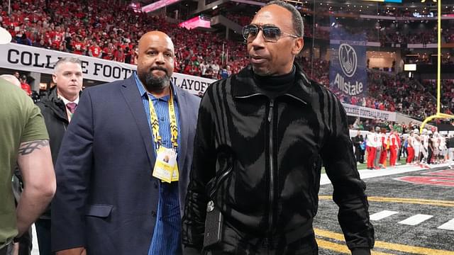 Sports personality Stephen A. Smith arrives before the CFP National Championship college football game between the Notre Dame Fighting Irish and the Ohio State Buckeyes at Mercedes-Benz Stadium.