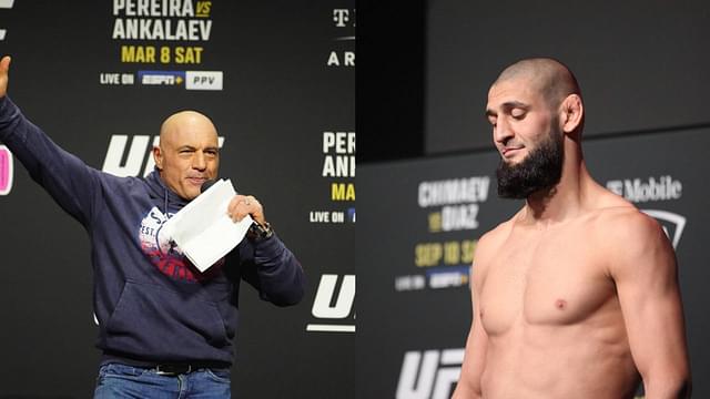 Joe Rogan (L), Khamzat Chimaev (R)