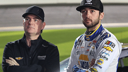 Jeff Gordon and Chase Elliott watch the action on the giant TV screne towering over pit road, Wednesday February 15, 2023 during Daytona 500 qualifying. Dtb Daytona 500 Qualifying 16