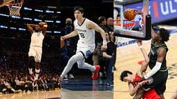 Anthony Edwards (L), Yuta Watanabe (C), Anthony Edwards dunking on Yuta Watanabe (R)