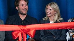 Mathew and Kelly Stafford share a laugh during speeches for the ribbon cutting of the Kelly and Matthew Stafford and Friends Education Center at the S.A.Y Detroit Play Center in Detroit on Monday, April 1, 2024.